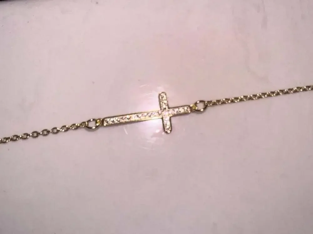 Moissanite Cross Bracelet 0.11 Ctw VVS1 D Color Gold Tone